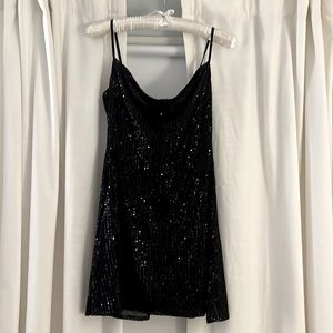 Black Sequin Cowl Neck Dress